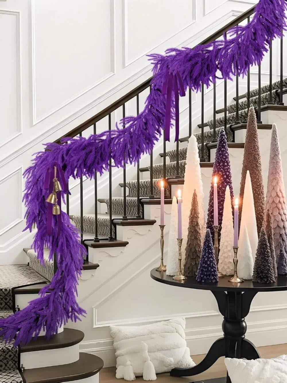 Purple Artificial Pine Garland Swag for Mantle, Table, Centerpiece, Staircase